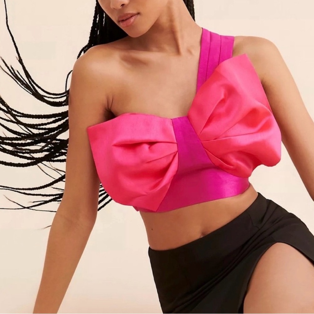 Audette Pink One-Shoulder Bow Top